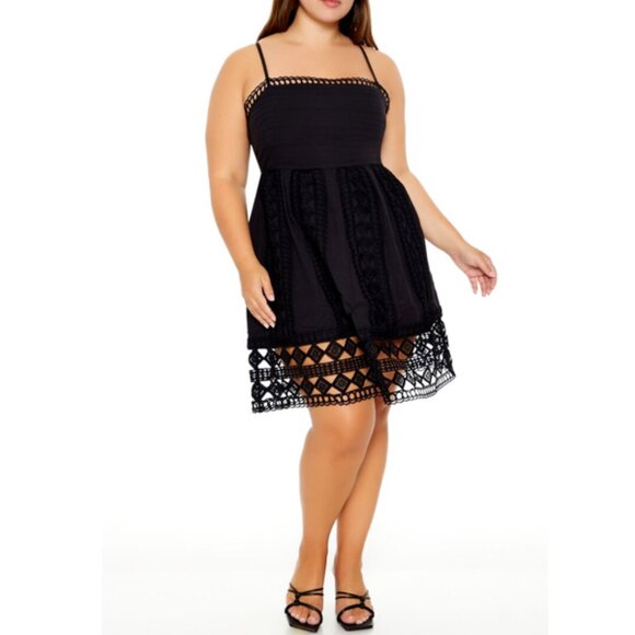 Black Crochet Lace Mini Babydoll Dress 1X - NEW - Picture 1 of 12